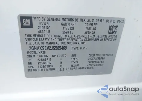 2018 Chevrolet Equinox Lt z USA, uszkodzony, nr VIN 3GNAXSEV2JS585469
